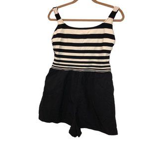 Matari Black white Vintage Striped Cotton short ROMPER Swimming Costume …
